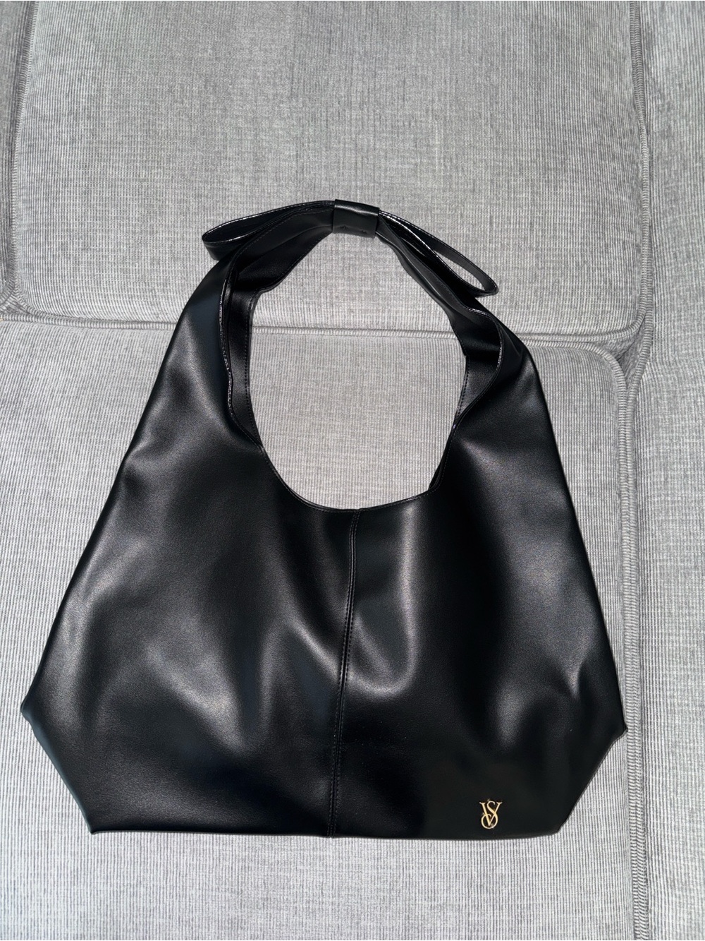 Black Leather Tote Shoulder Bag - Sleek Everyday Handbag Victoria Secret